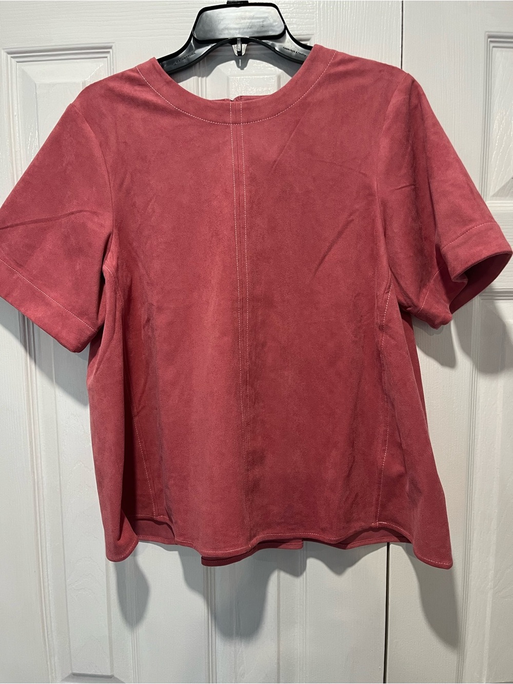 Maeve Short-Sleeve Faux-Suede Top in Dusty Rose NWT